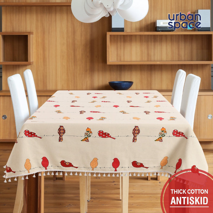 100% Cotton Table Cloth/ Table Cover / Table Runner For 4 Or 6 Seater Dining / Centre Table - Humming Bird Red