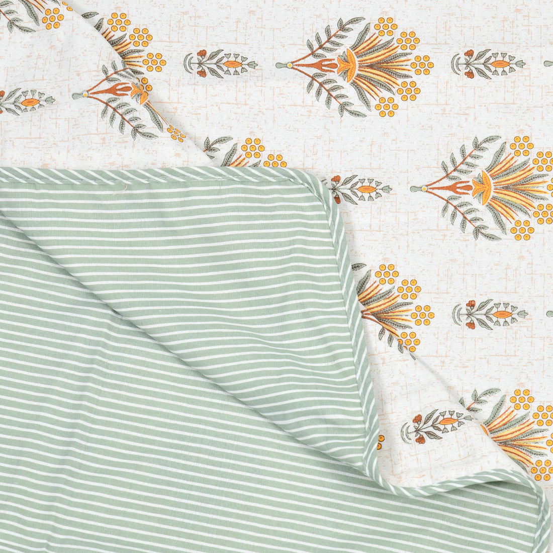 Floral Print 3 Layer Mulmul Feel 100% Pure Cotton Reversible Single Bed Dohar/Quilt/Blanket (60" x 90", Grey and Yellow)