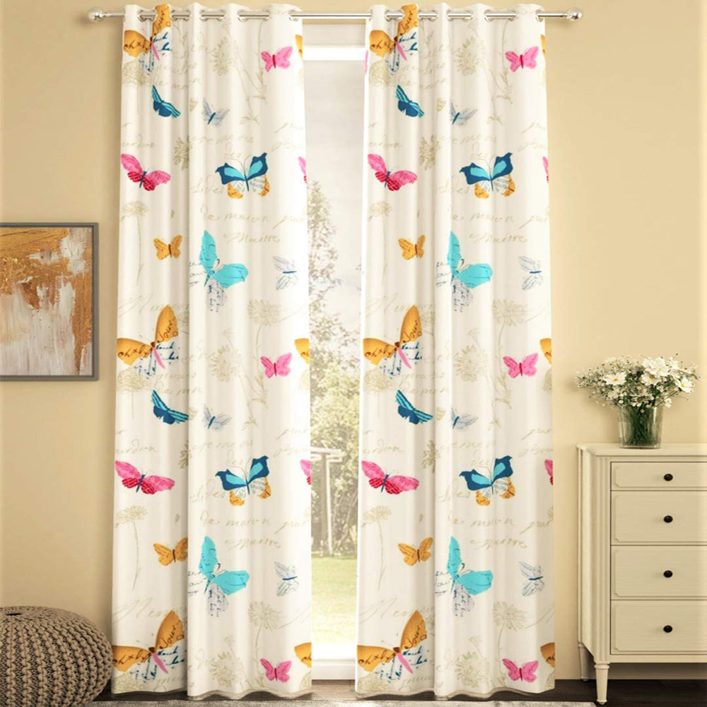 100% Cotton Butterfly Curtains For Living Room, Bedroom, Children's Room, Pack Of 2