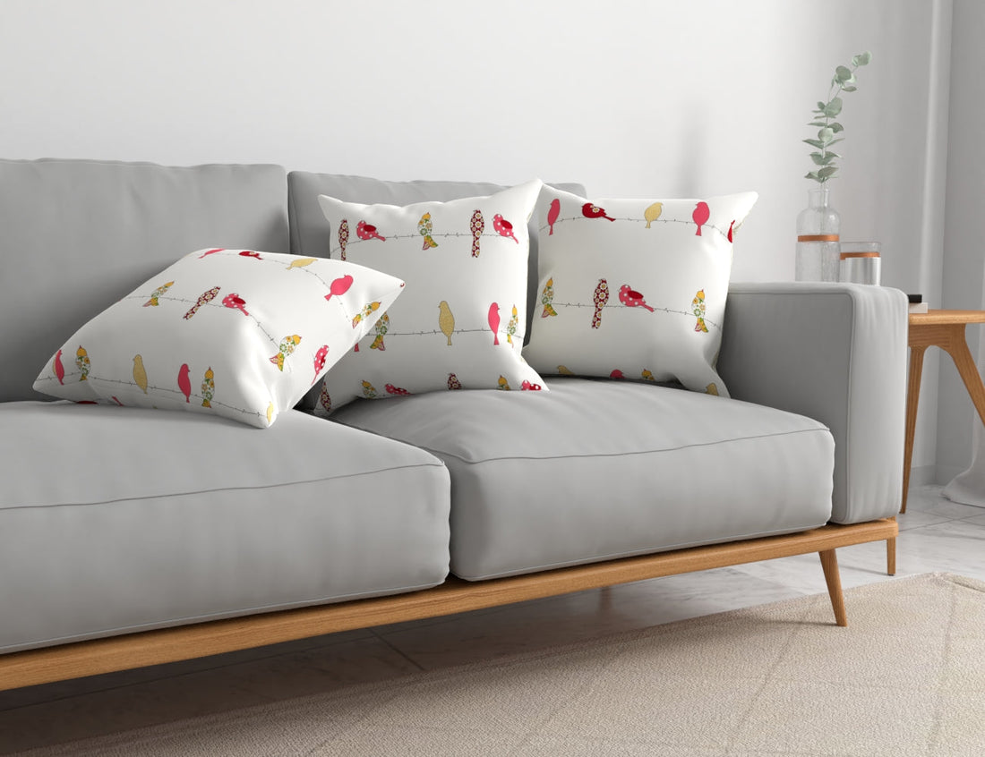 Cotton Cushion Covers, Throw Pillows For Couch- Humming Bird Red